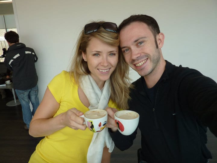 Mandy and Adam raising a glass